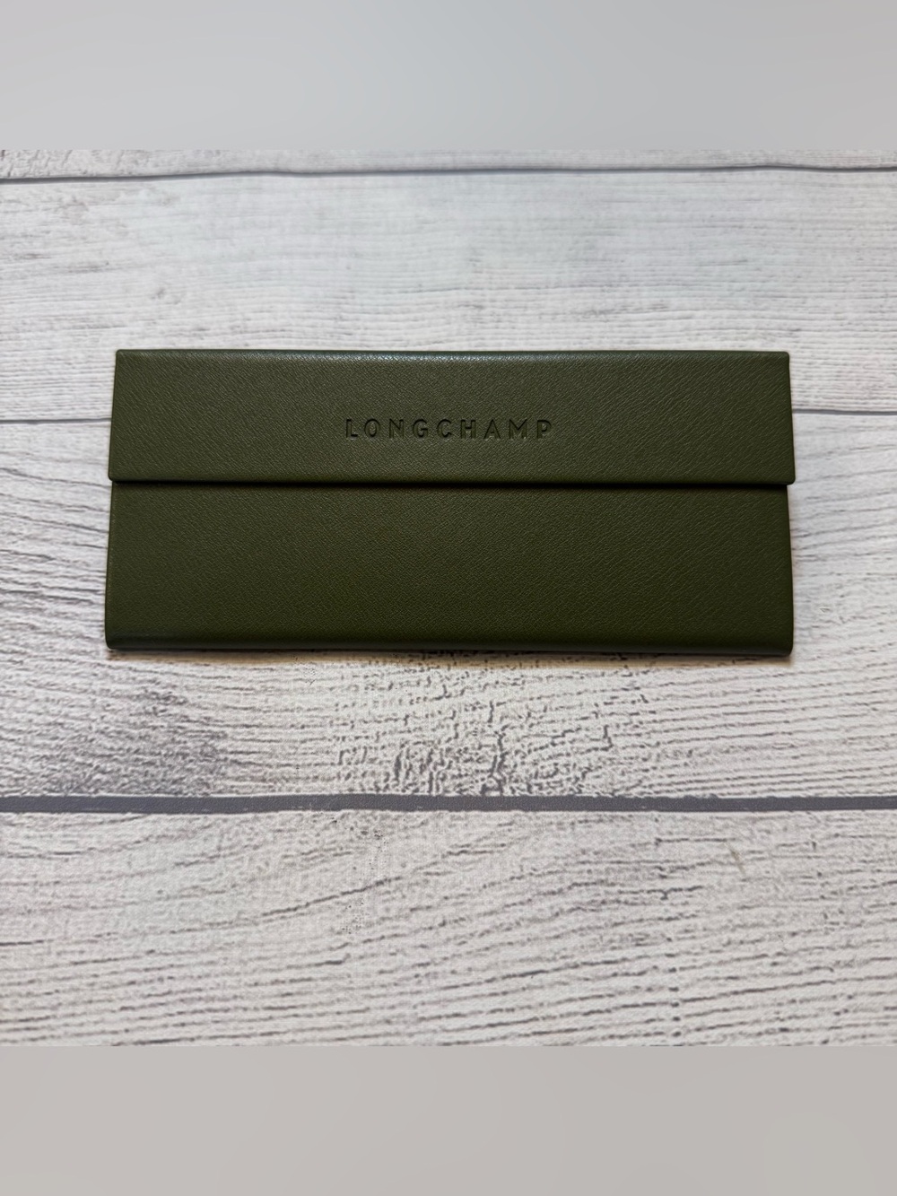 Longchamp Dark Olive Green Leather Eyeglass Case